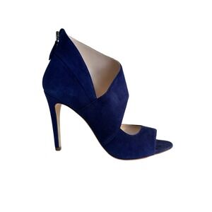 Miu Miu Suede Peep Toe Sandals‎ Size 37 Deep Blue Stiletto Heel Zip Closure